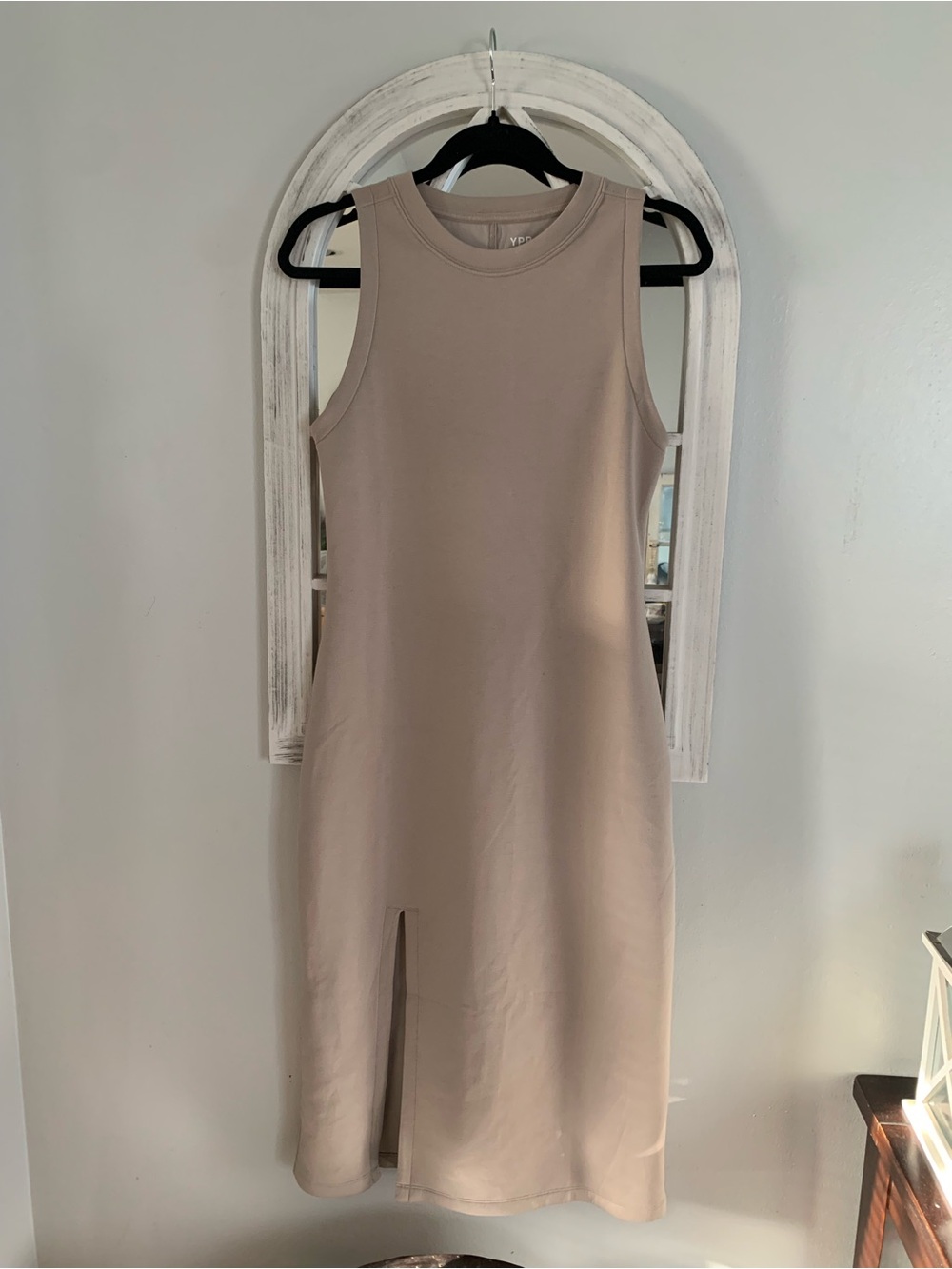 YPB Neo-Knit: Sleeveless Midi Tank Dress in Taupe